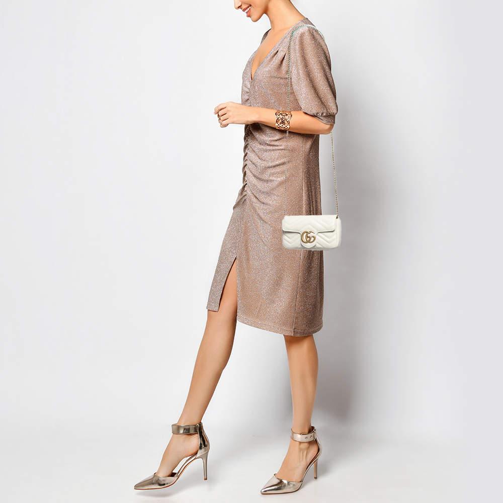 Gucci Gucci Off White Matelassé Leather Super Mini GG Marmont Shoulder Bag