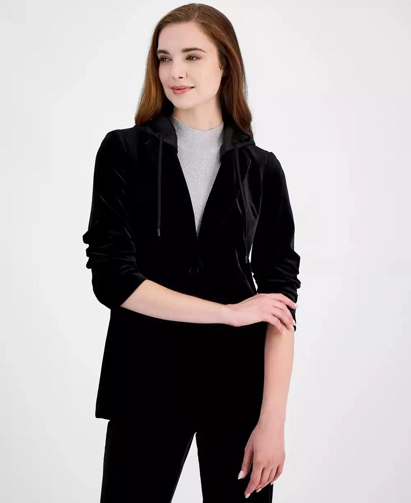 Anne Klein Women's Hooded Notch-Lapel Velvet Jacket 4