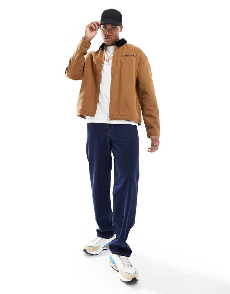 ASOS ASOS DESIGN oversized washed harrington jacket with cord collar in tan 1