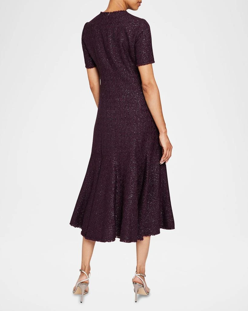 Santorelli Fringe-Trim Metallic Tweed Midi Dress 3