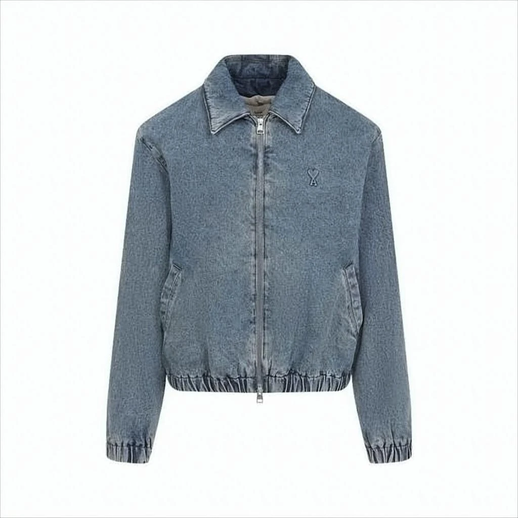 AMI Classic Blue Denim Jacket with Embroidered Logo