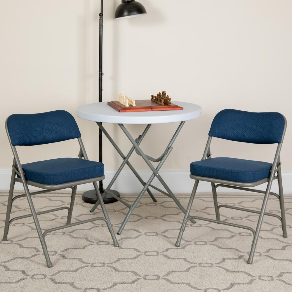Flash Furniture HERCULES Series Premium Curved Triple Braced 
Double Hinged Navy Fabric Metal Folding Chair