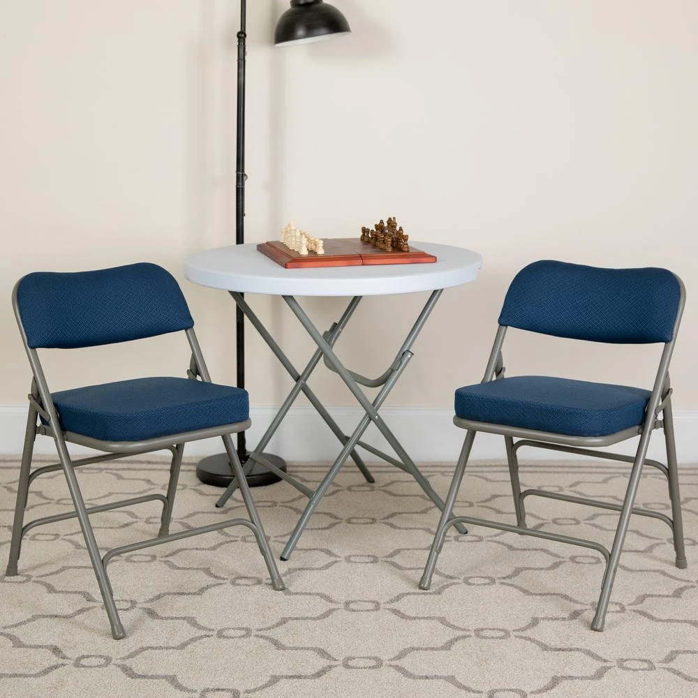 Flash Furniture HERCULES Series Premium Curved Triple Braced 
Double Hinged Navy Fabric Metal Folding Chair 2