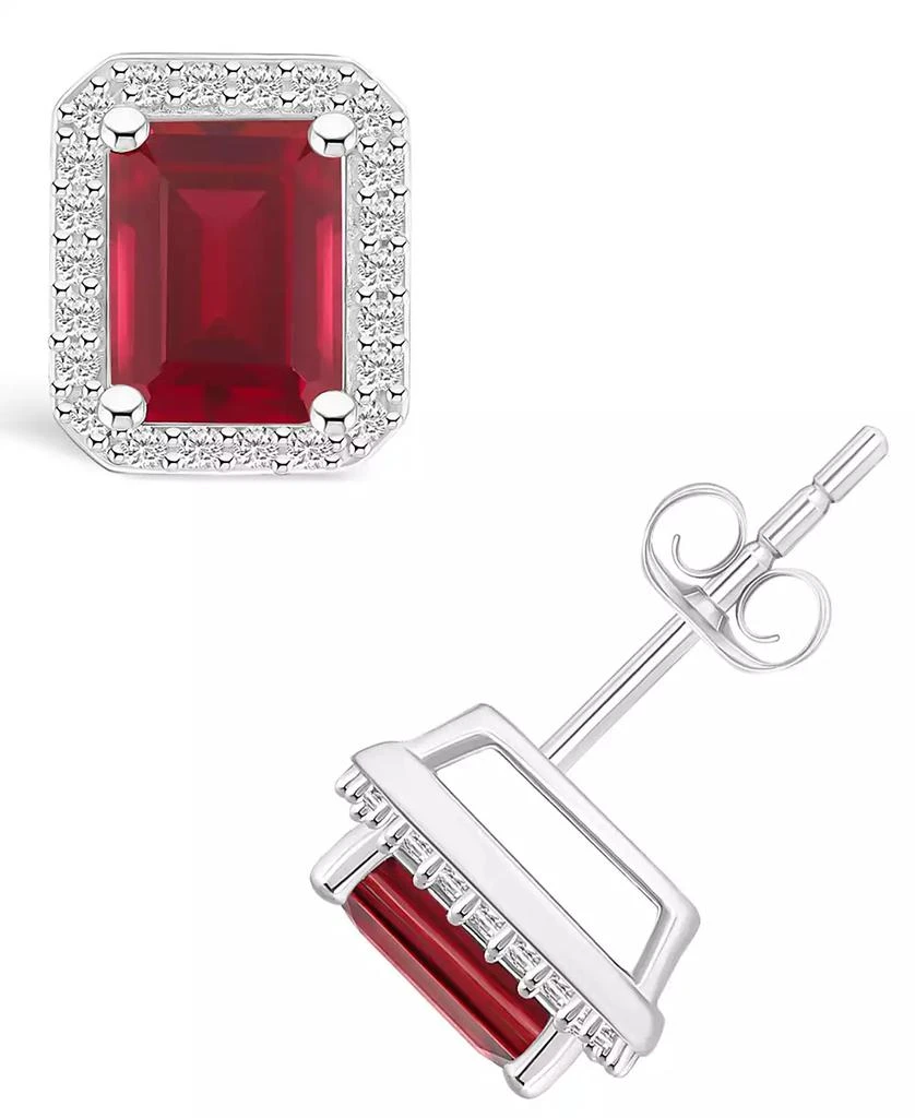 Macy
s Lab Grown Ruby (2-2/5 ct. t.w.) and Lab Grown Sapphire (1/4 ct. t.w.) Halo Studs in 10K White Gold