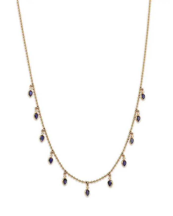 Bloomingdale's Fine Collection Blue Sapphire & Diamond Droplet Station Necklace in 14K Yellow Gold, 18-20"