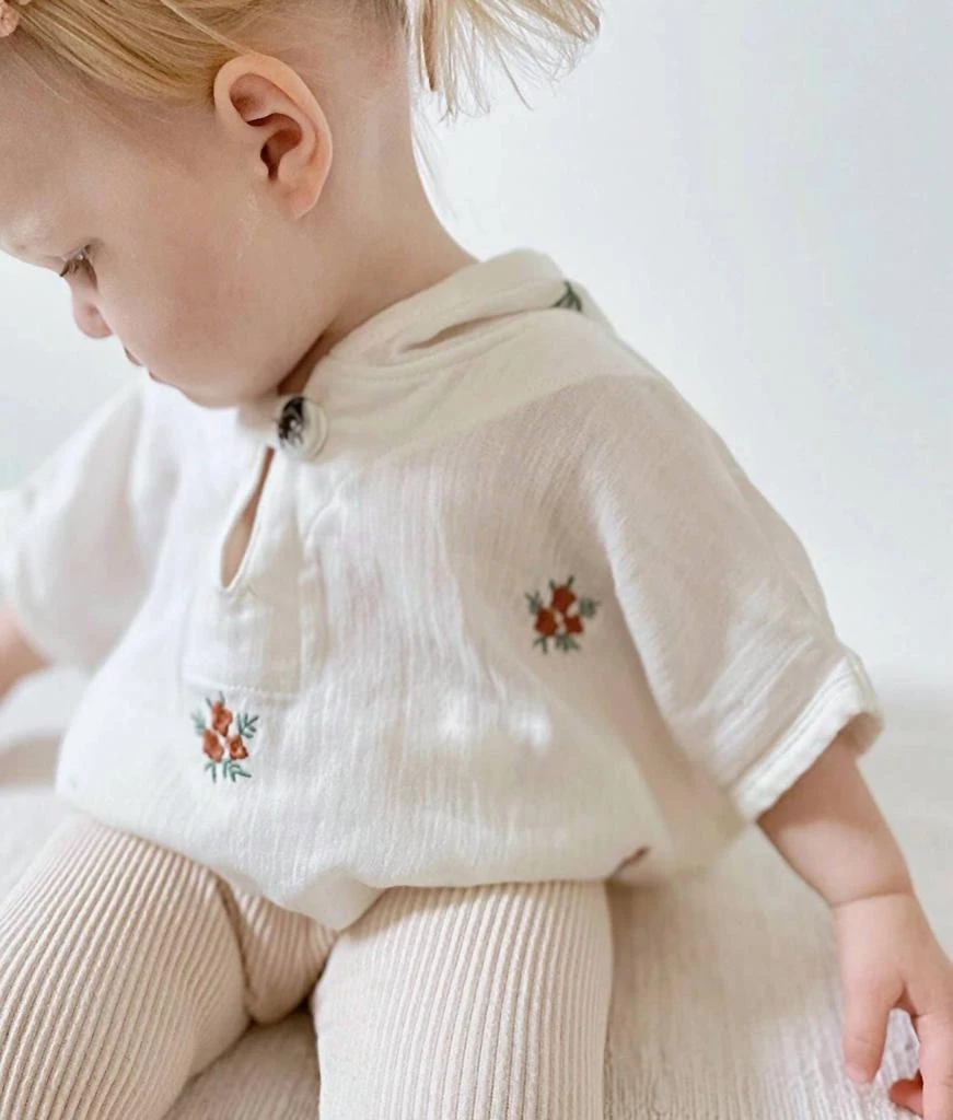 Ada Baby Floral Organic Muslin Poncho For Baby And Toddlers In White