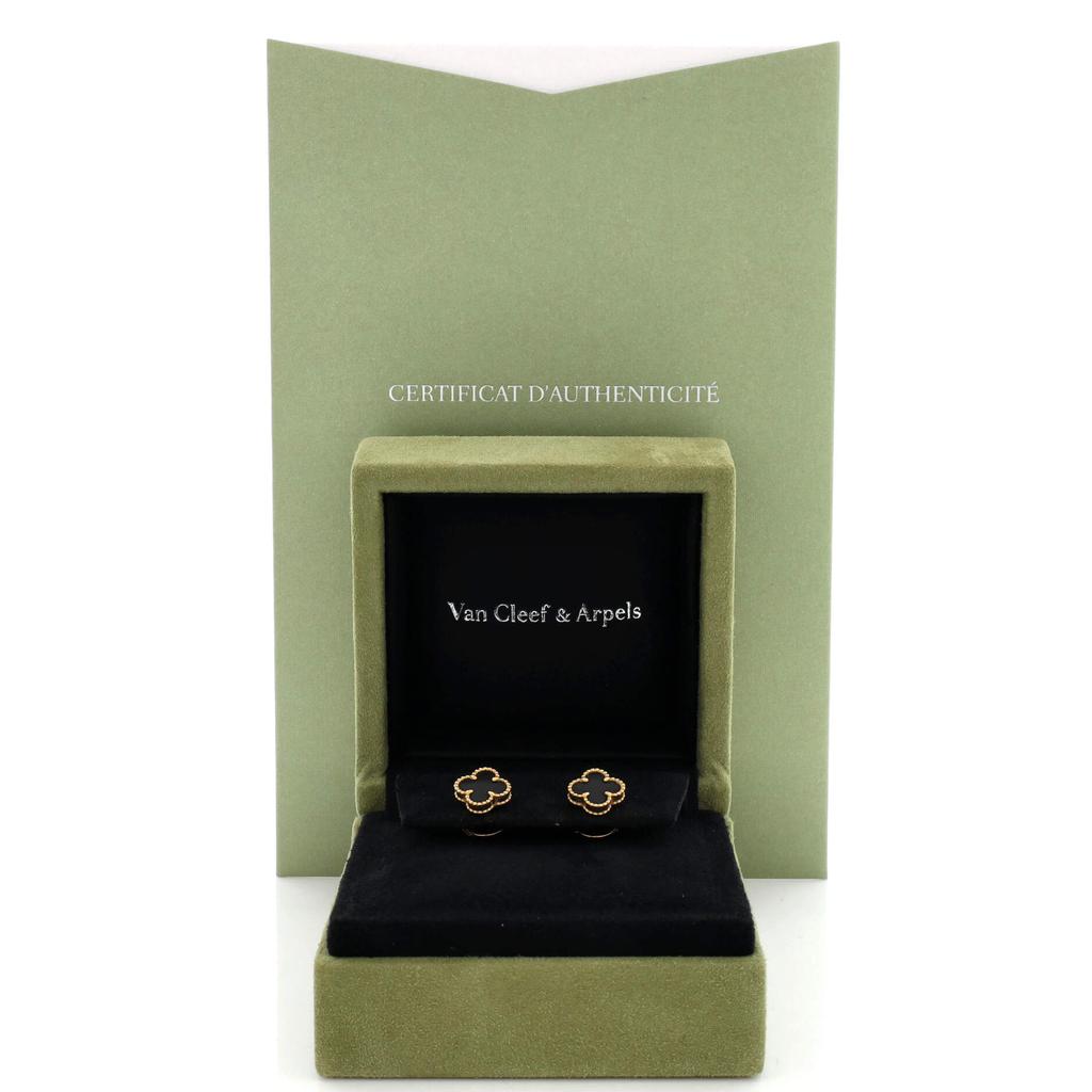 Van Cleef & Arpels Sweet Alhambra Stud Earrings 18K Yellow Gold and Onyx