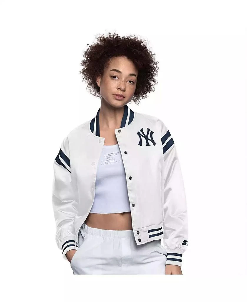 Starter Women's White New York Yankees Full Count Full-Snap Varsity Jacket 1