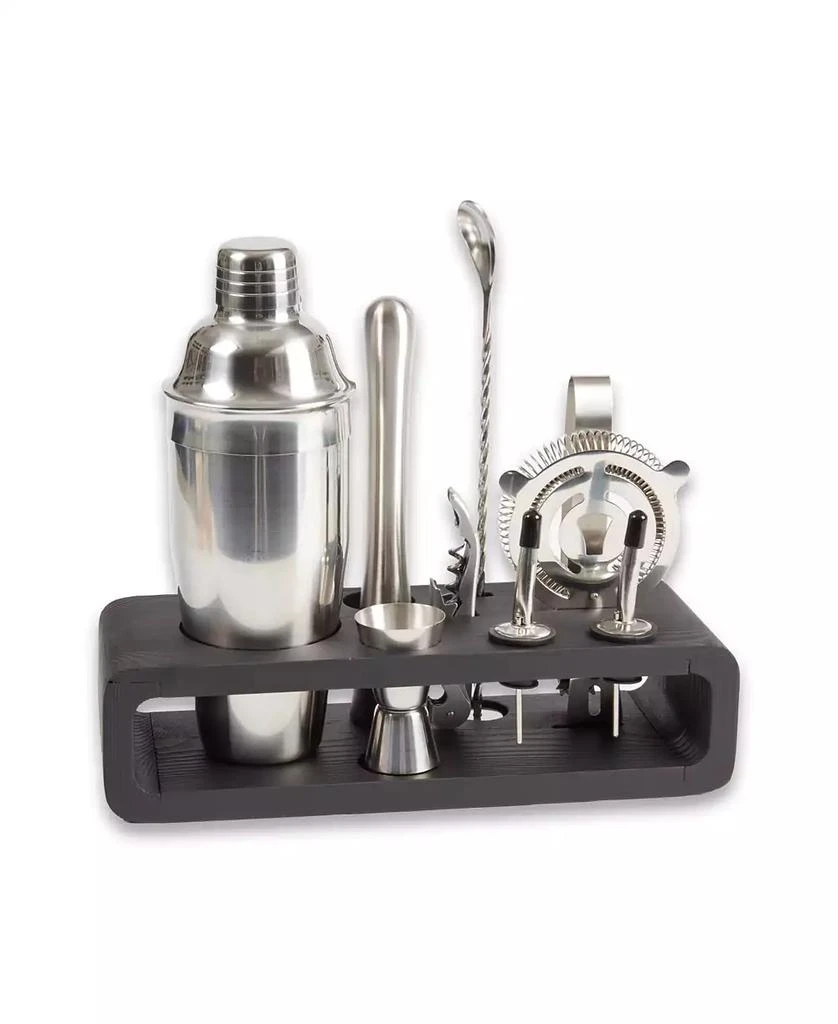 Bey-Berk Bar Set with Cocktail Shaker Set and Wood Base 1