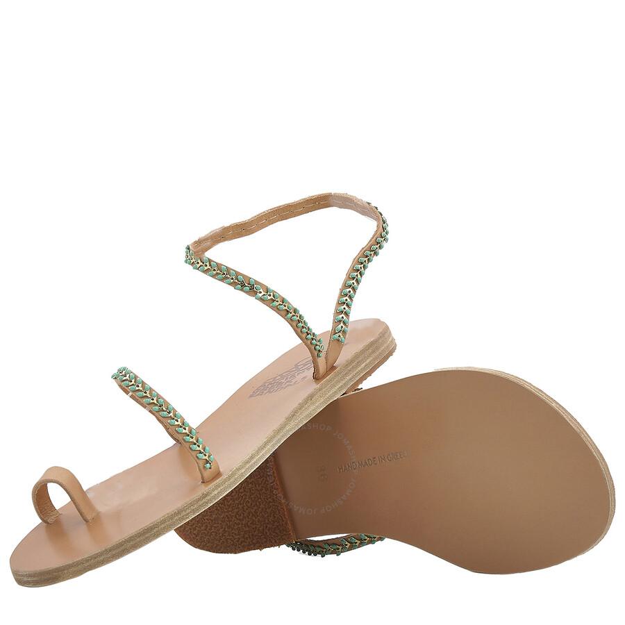ANCIENT GREEK SANDALS Ladies Natural/Blue Apli Eleftheria Flat Sandals