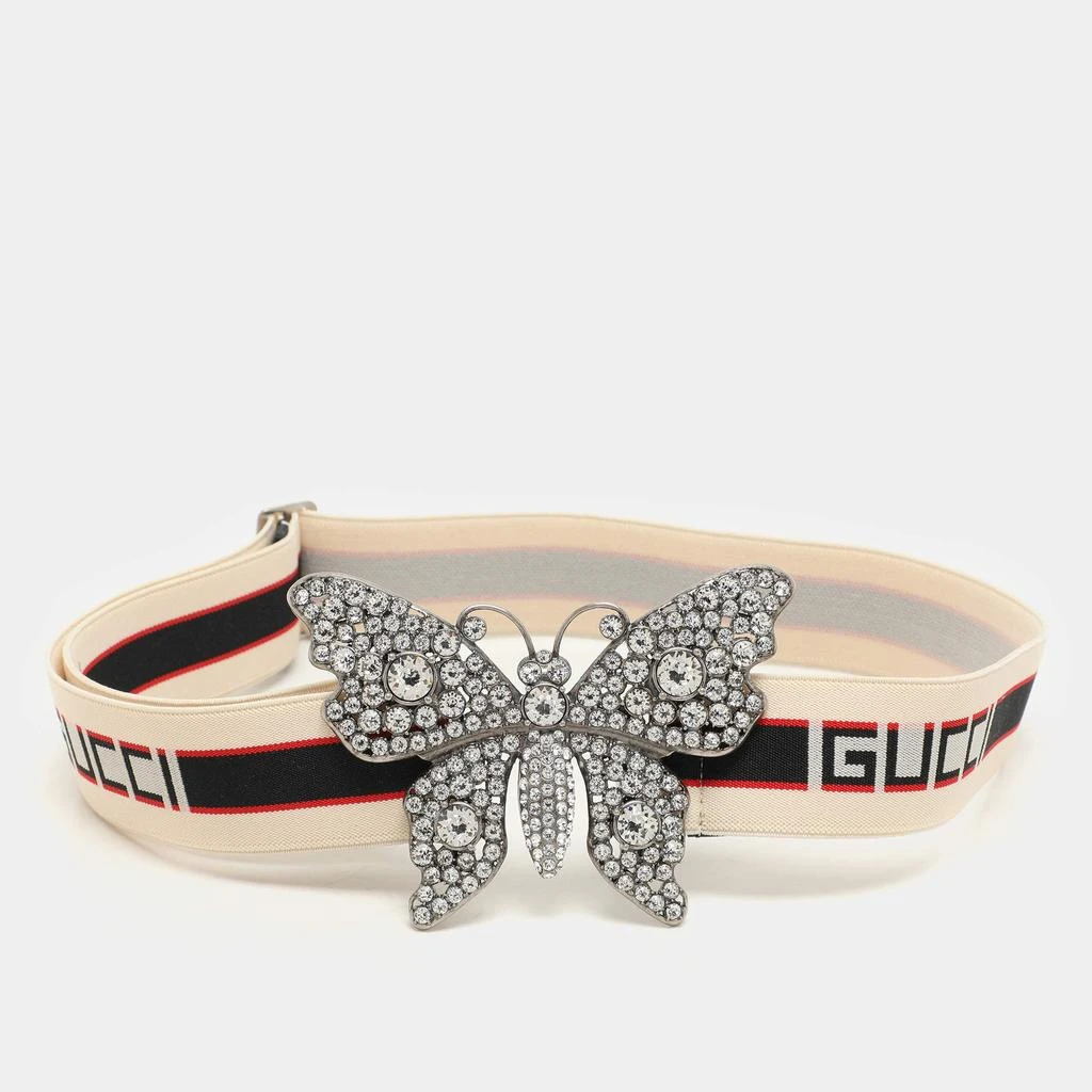 Gucci Gucci White Elastic Band Crystals Embellished Butterfly Waist Belt 85CM 1