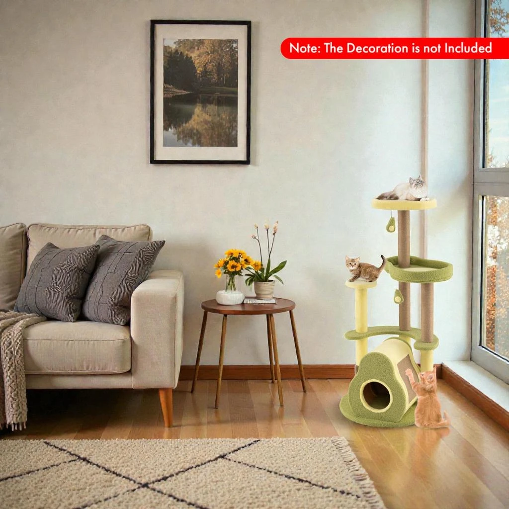 Hivvago Standalone Multi-Level Avocado Cat Tower with Cozy Enclosed Condo 2