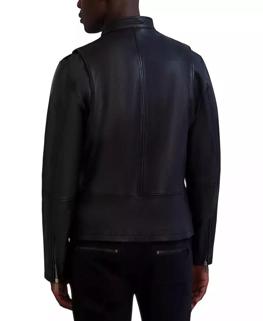 Karl Lagerfeld Paris Men's Band-Collar Distressed Leather Jacket 2