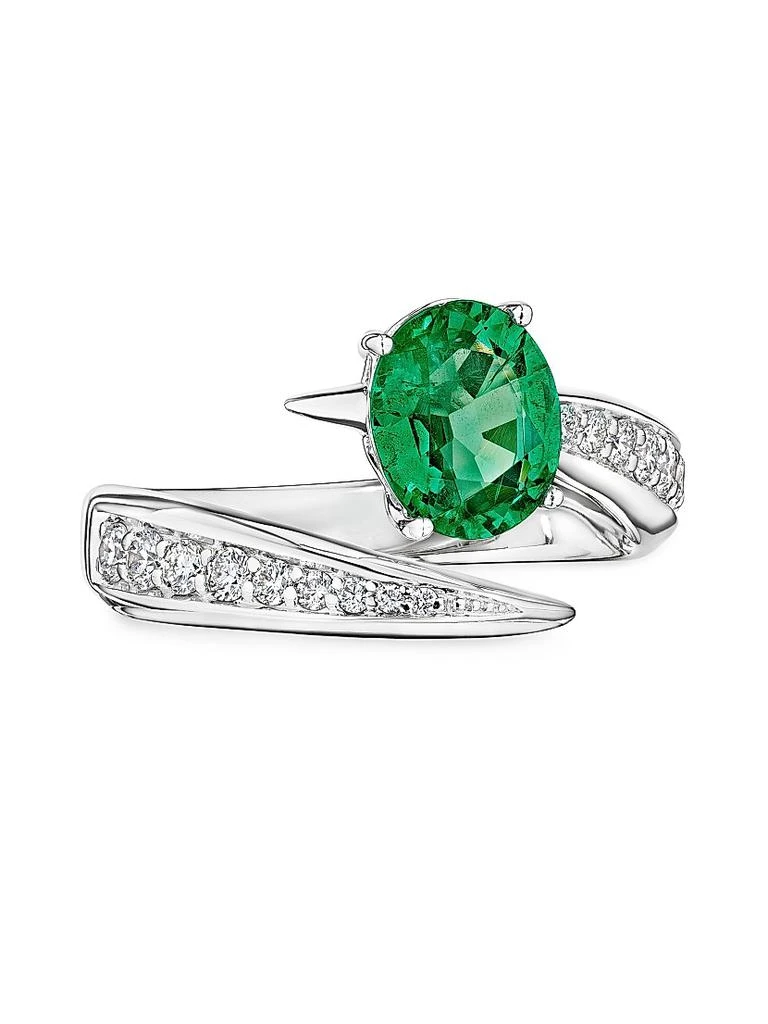 HUEB 18K White Gold, Emerald & 0.358 TCW Diamond Bypass Ring 1