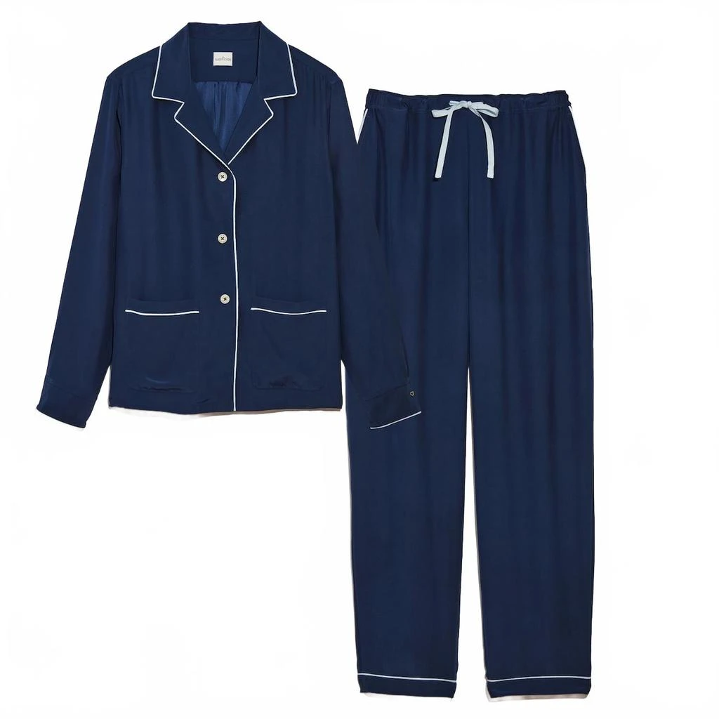 The Sleep Code Women
s Washable Silk Long Pj Set In Navy 5