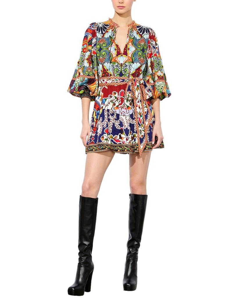 Alice + Olivia Adaline Gathered Tie-Waist Minidress