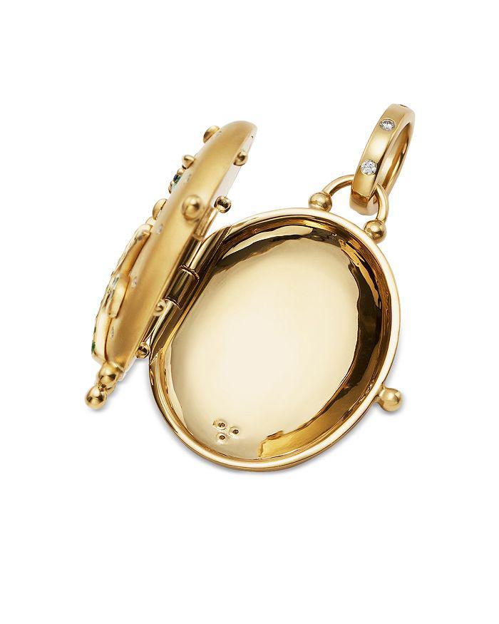 Temple St. Clair 18K Yellow Gold FJ Multi Gemstone 
Diamond Flower 
Stem Oval Locket