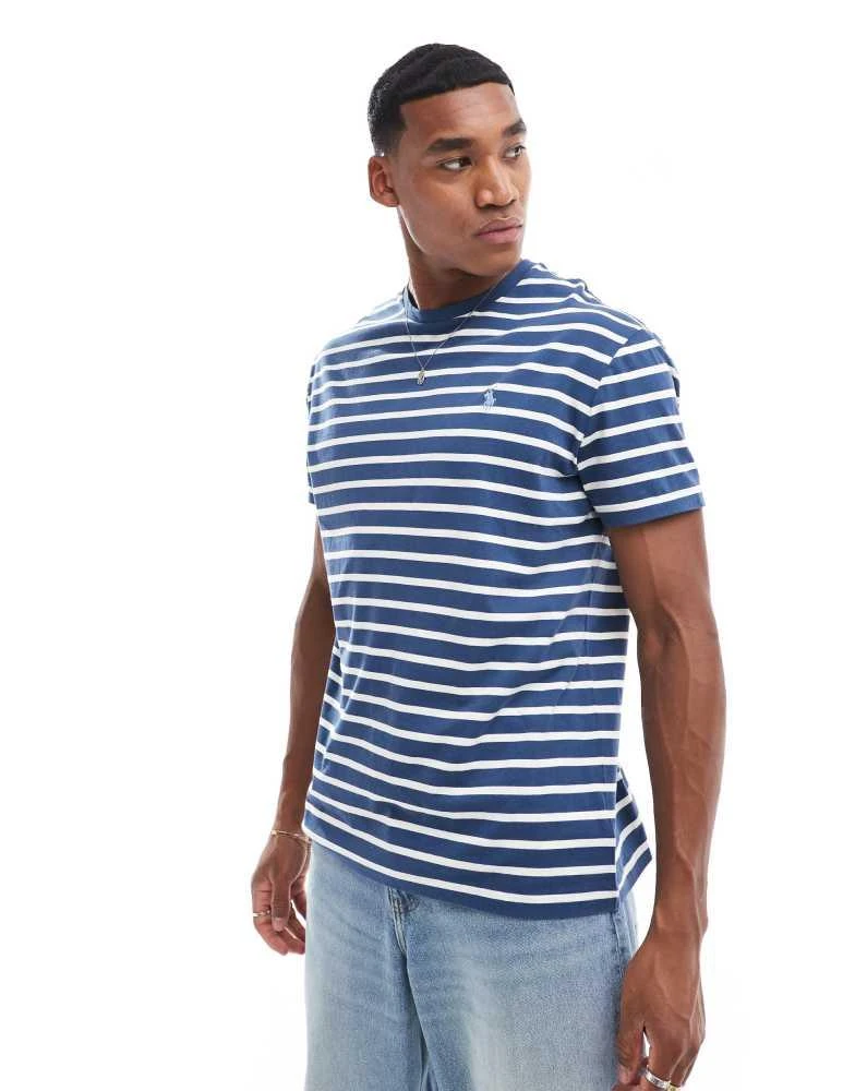 Ralph Lauren Polo Ralph Lauren icon logo stripe t-shirt in mid blue/white 1