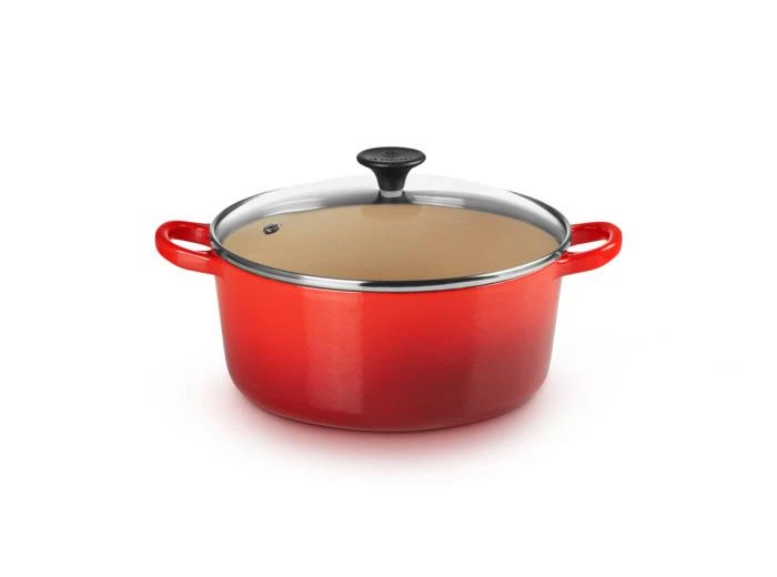 Le Creuset Cocotte ronde 22cm en fonte émaillée cerise avec couvercle en verre 1