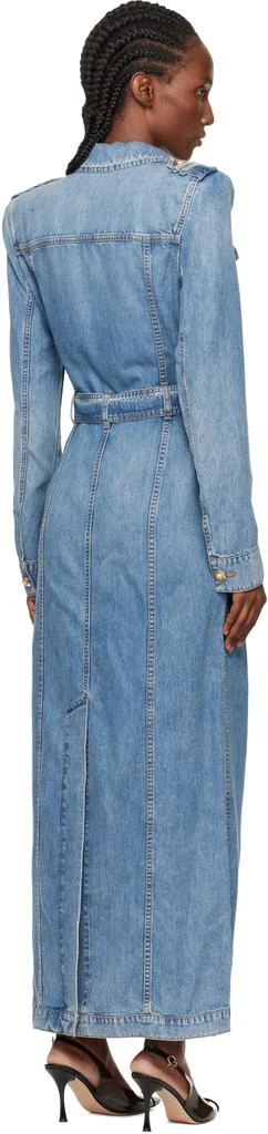 Balmain Blue Belted Long Denim Coat 3