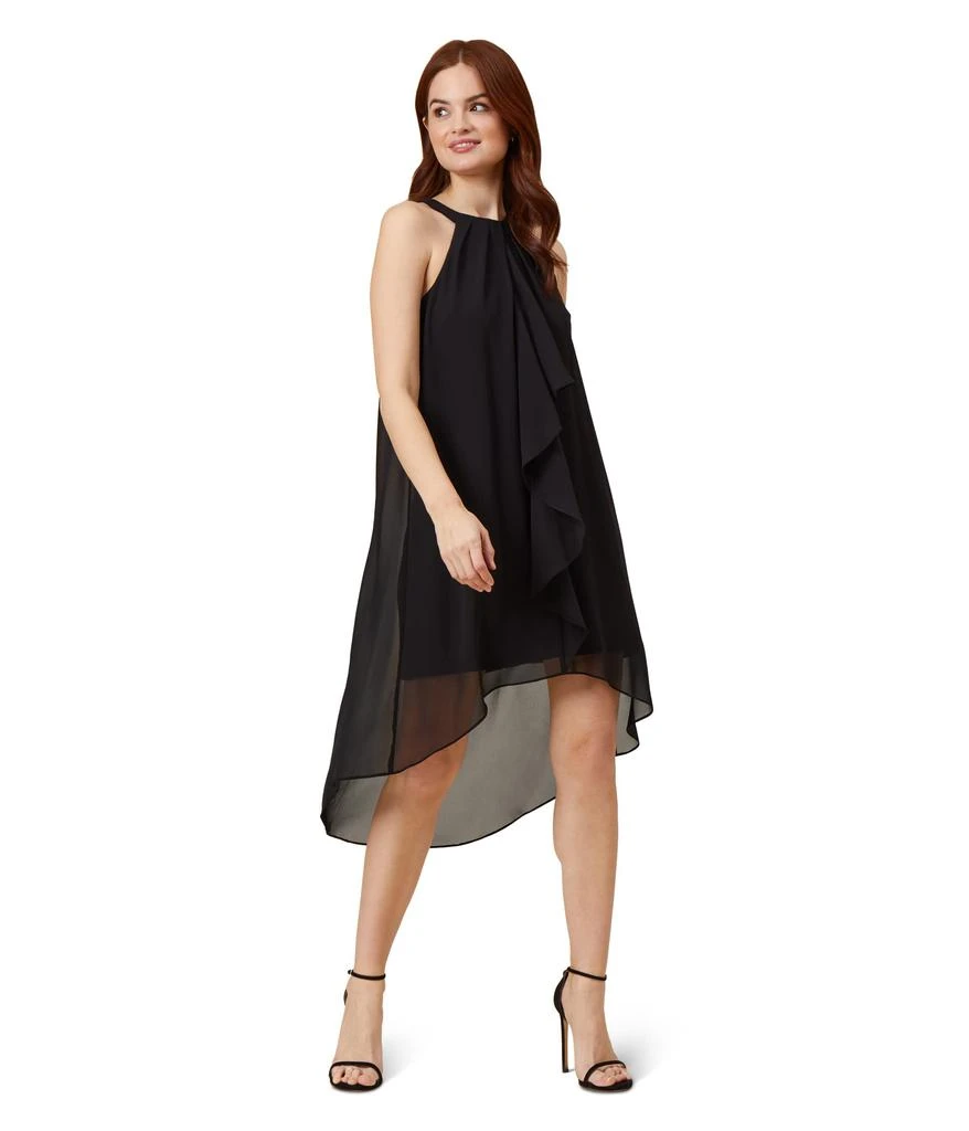 Adrianna Papell Stretch Jersey Halter Neck Dress with Chiffon Ruffle Overlay 1