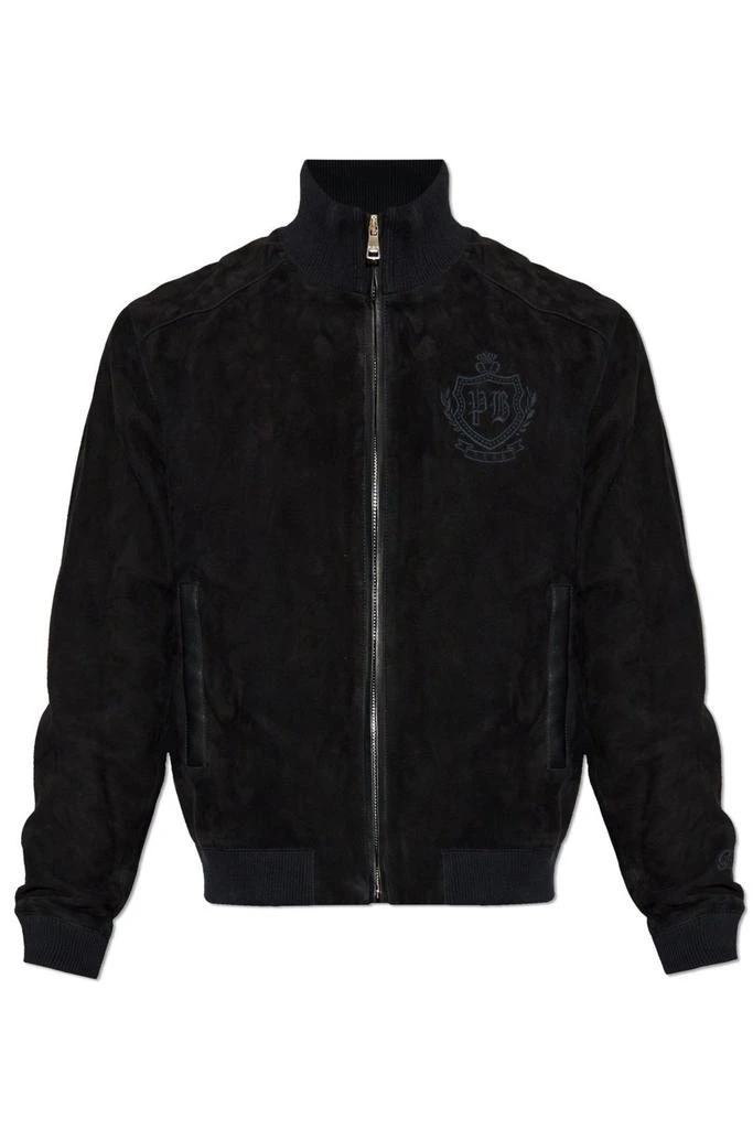 Balmain PB Logo Embroidered Leather Jacket