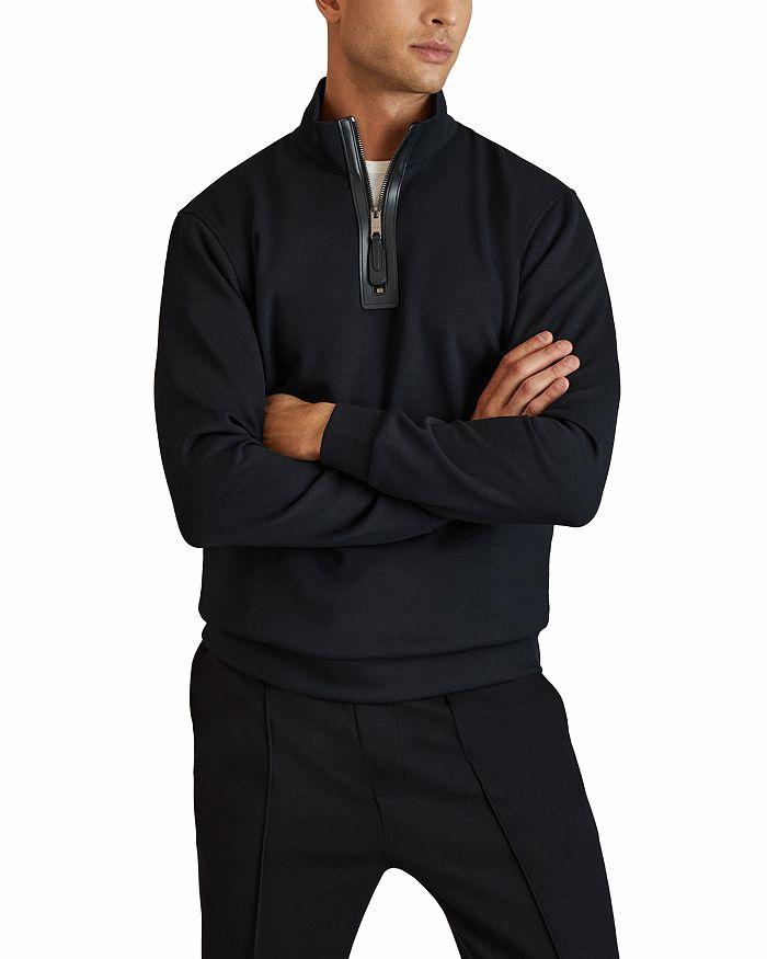 REISS Hale Interlock Half Zipper Long Sleeve Polo Shirt