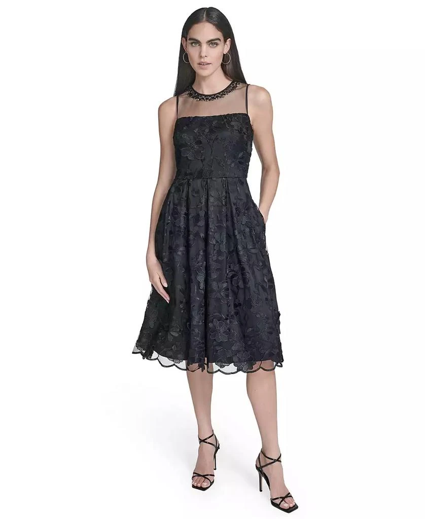 macys petite black dresses NY Collection 3/4 Length Pearl Detail Dress Black / L