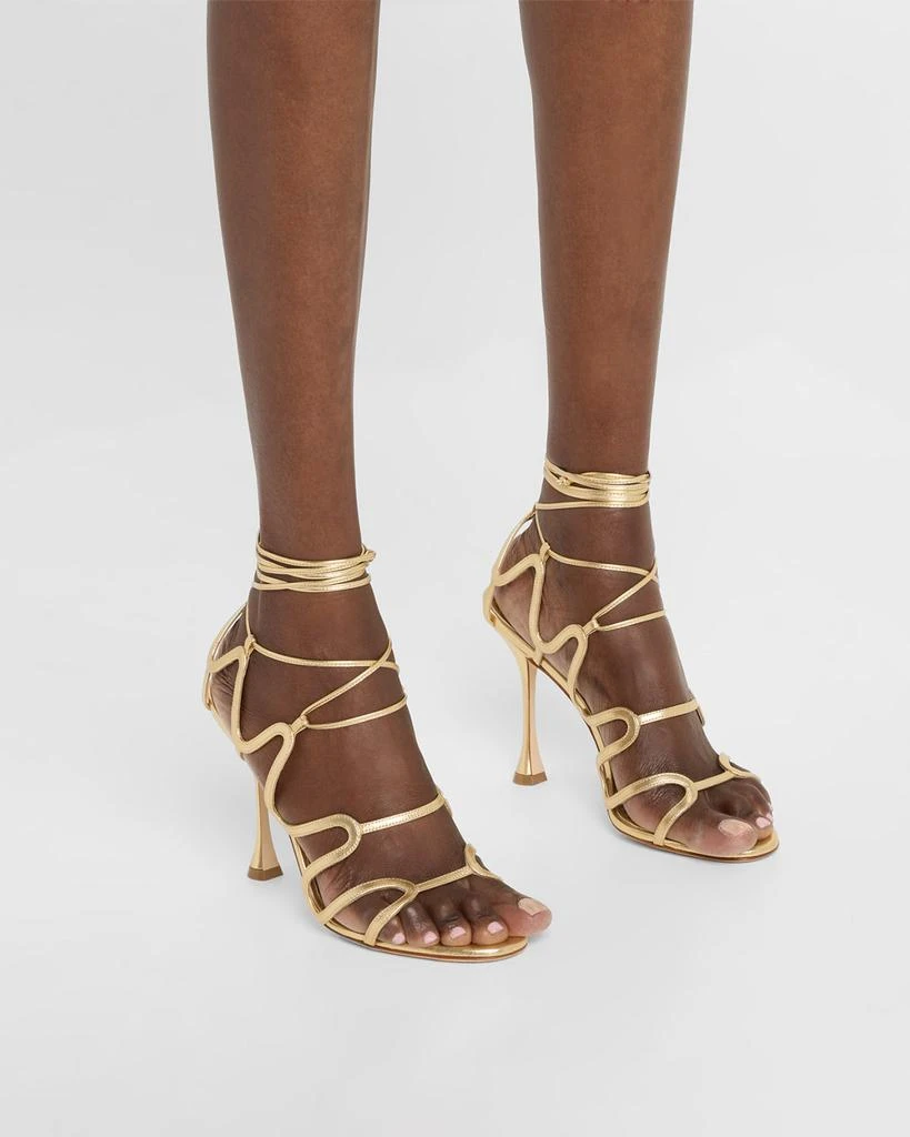 Manolo Blahnik Caged Metallic Ankle-Tie Sandals 2