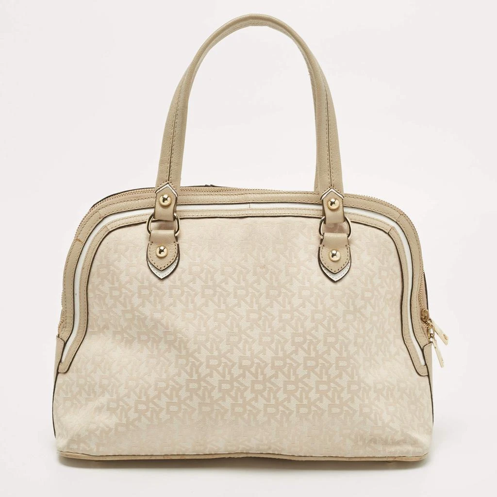 DKNY DKNY Cream/Beige Signature Canvas and Leather Dome Satchel 4