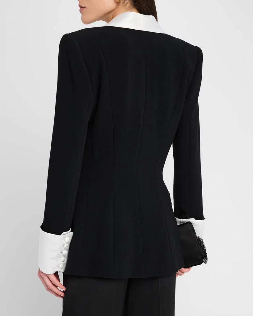 Sergio Hudson Silk Shawl-Lapel Combo Double-Breasted Blazer 3