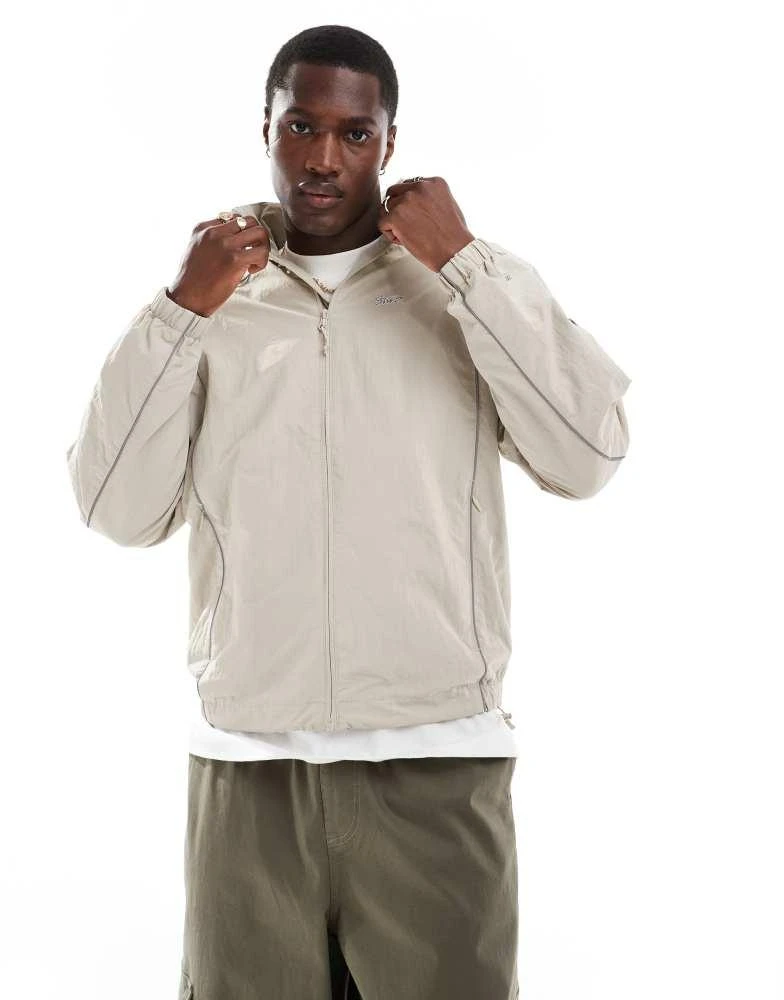 Pull&Bear Pull&Bear piped reflective windbreaker in sand 3