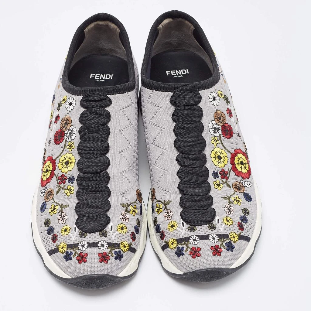 Fendi Fendi Grey Floral Embroidered Knit Fabric Slip On Sneakers Size 38 3