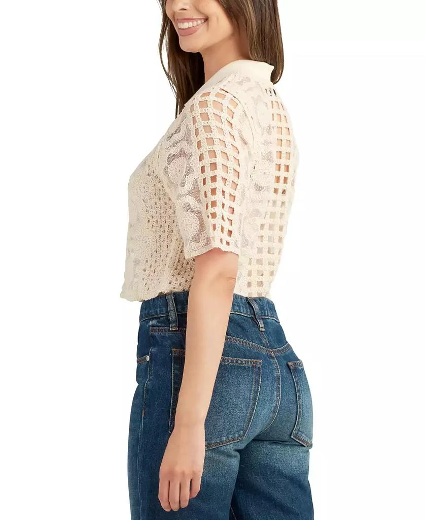 BCX Juniors' Cotton Crochet Lace Polo Top 2