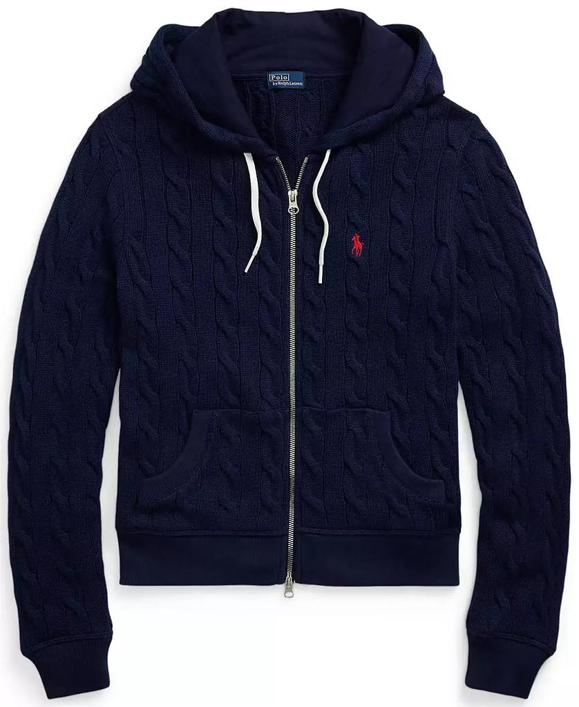 Ralph Lauren Women's Cable-Knit Cotton Full-Zip Hoodie Sweater