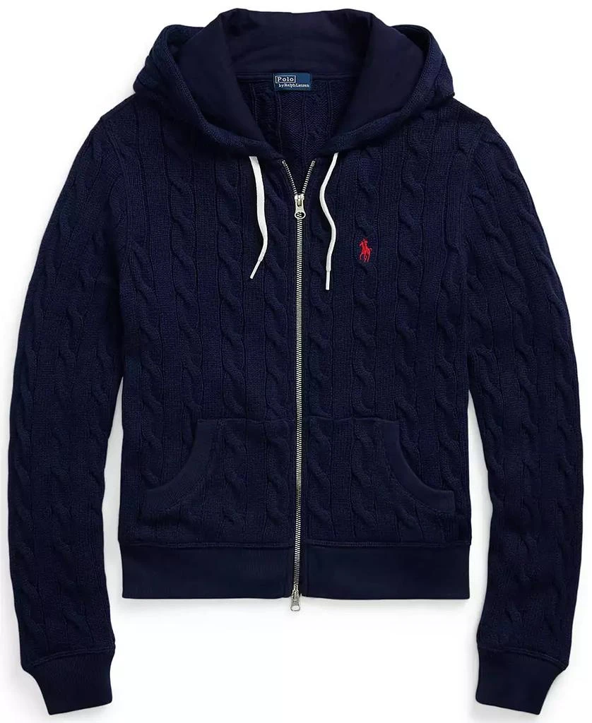 Ralph Lauren Women's Cable-Knit Cotton Full-Zip Hoodie Sweater 2
