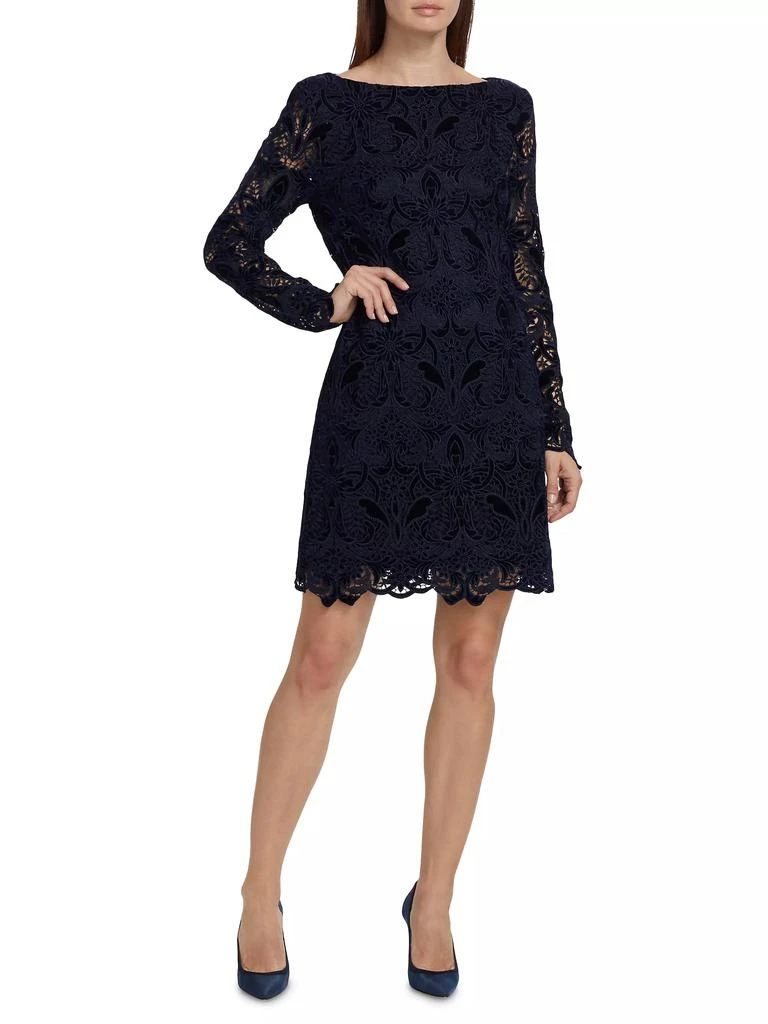 Badgley Mischka Velvet-Lace Long-Sleeve Midi-Dress 2
