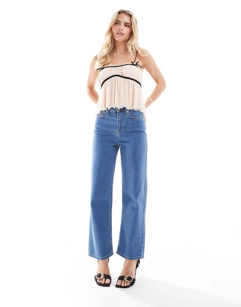 Miss Selfridge Miss Selfridge Petite heart pocket straight leg jean in light wash 1