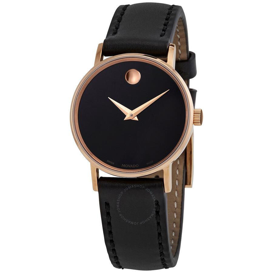 Movado Classic Museum Quartz Black Museum  Dial Ladies Watch 0607320