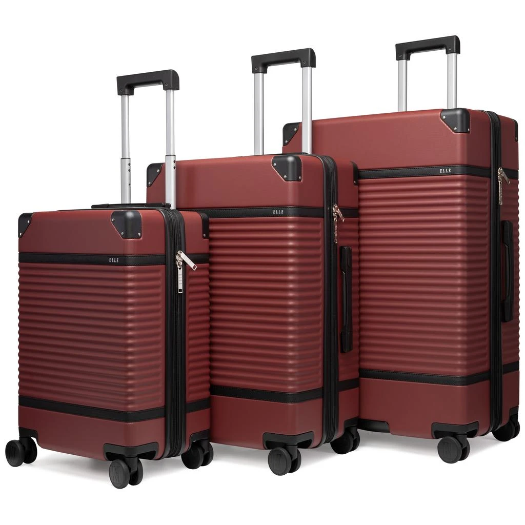 ELLE Belleville 3 Piece Expandable Retro Spinner Luggage Set | Burgundy 1