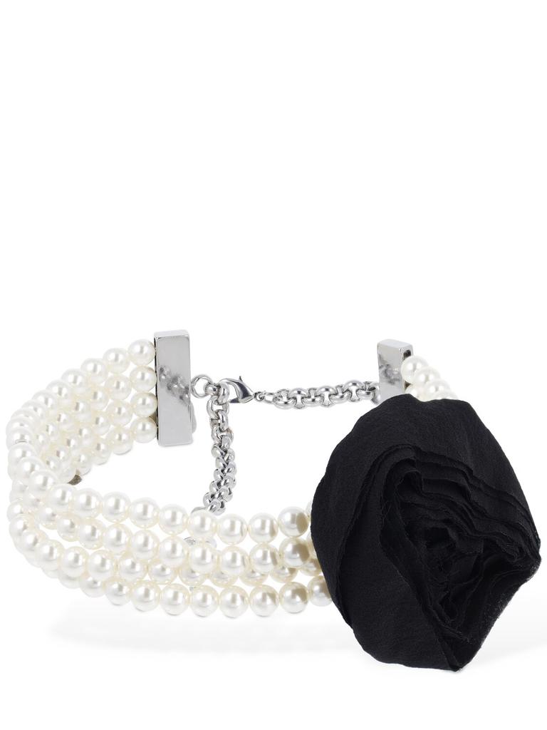 BLUMARINE Faux Pearl Choker W/ Silk Rose