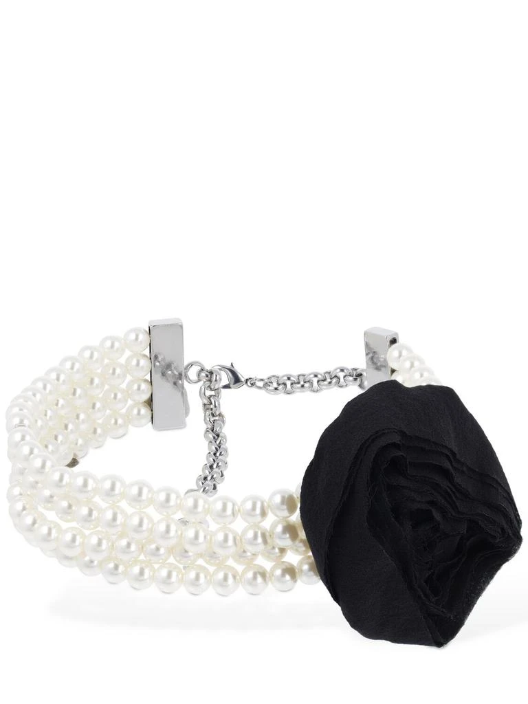 BLUMARINE Faux Pearl Choker W/ Silk Rose 1