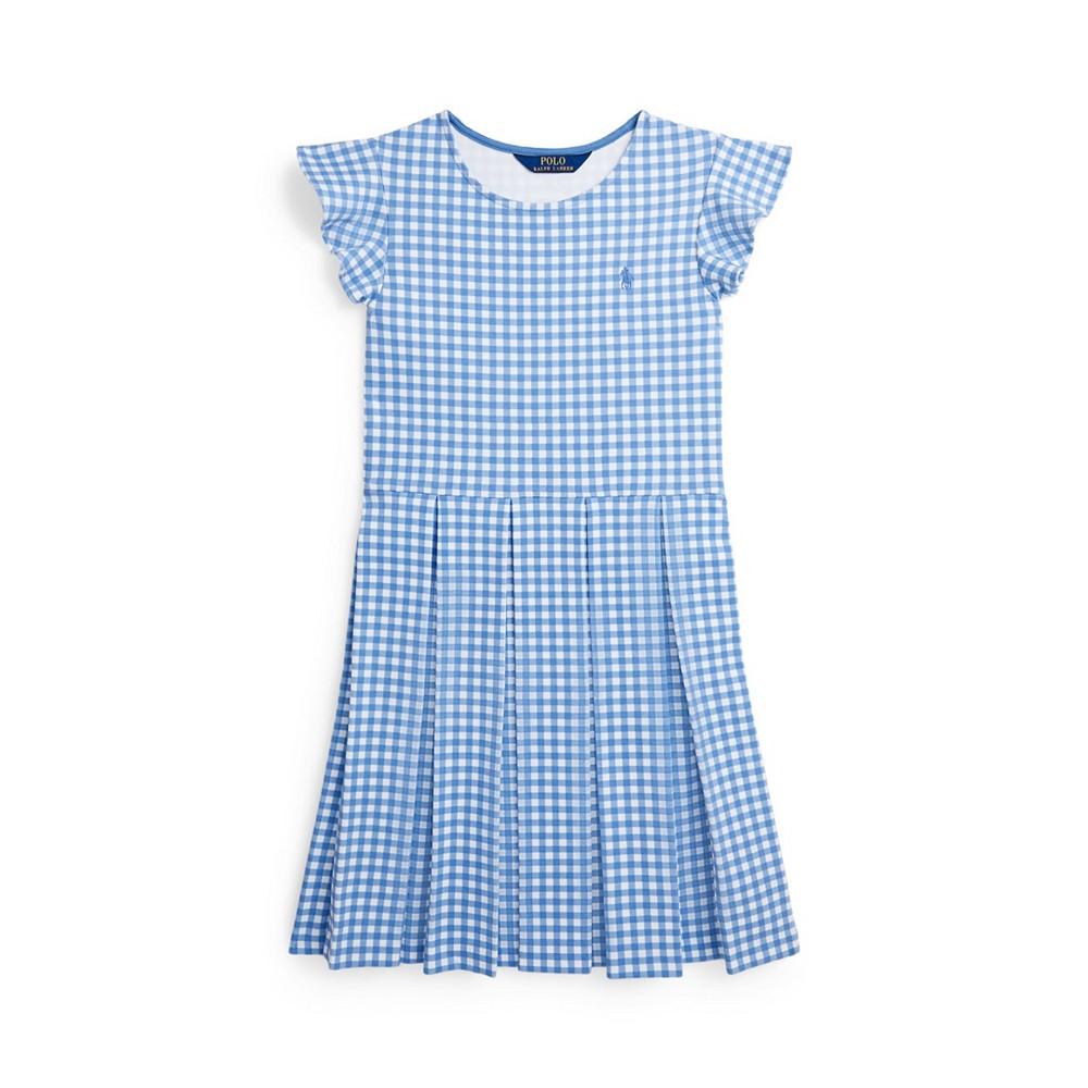 Polo Ralph Lauren Big Girls Gingham Ruffled Ponte Fit and Flare Dress