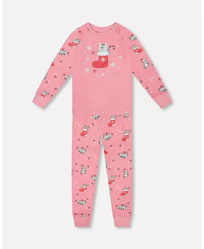 Deux par Deux Baby Girl Cotton Two-Piece Pajamas Pink Cat Print - Baby