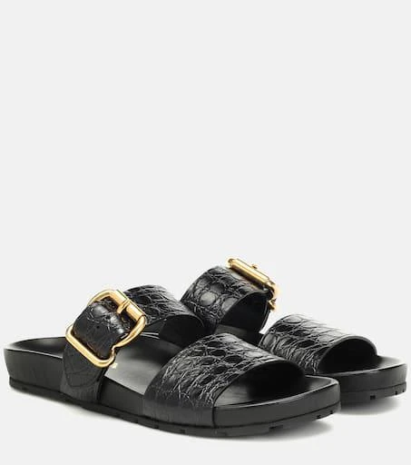 Prada Croc-effect leather slides 1
