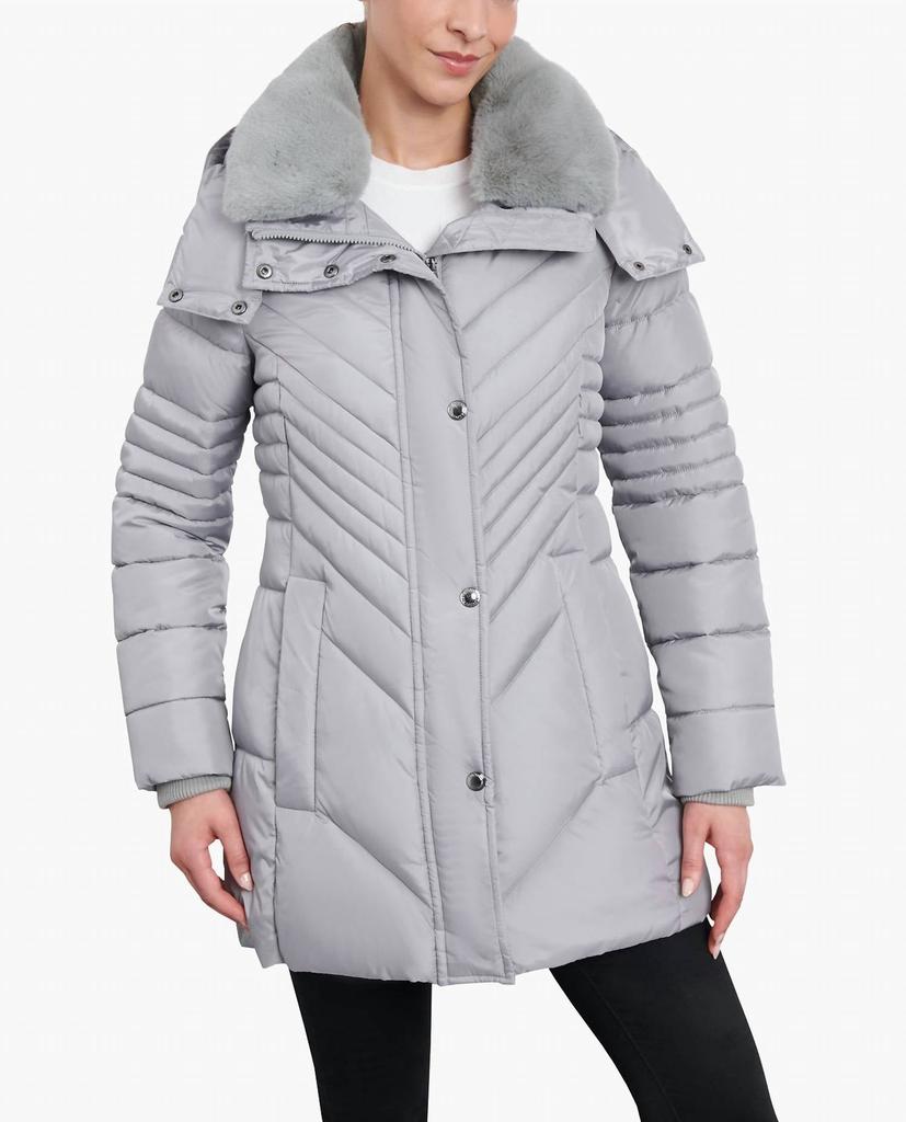 Shop London Fog - Zip-front Hooded Puffer Jacket With Button Shop London Fog - Zip-front Hooded Puffer Jacket With Button
