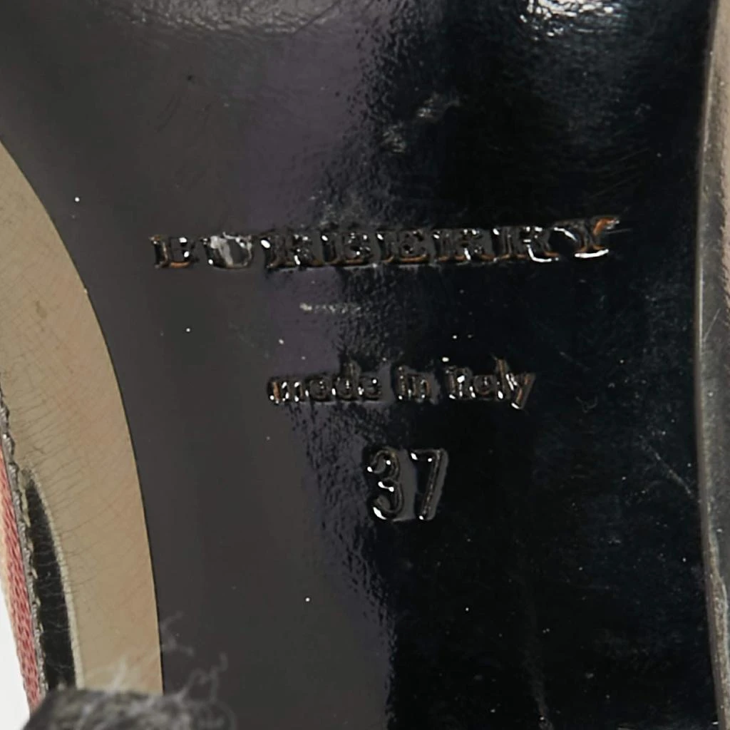 Burberry Burberry Metallic Grey Leather And House Check Canvas Buckle Peep Toe Pumps Size 37 8