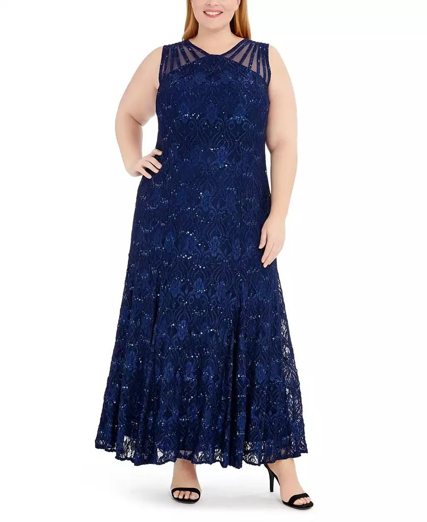 R & M Richards Plus Size Sequin Lace Gown 1