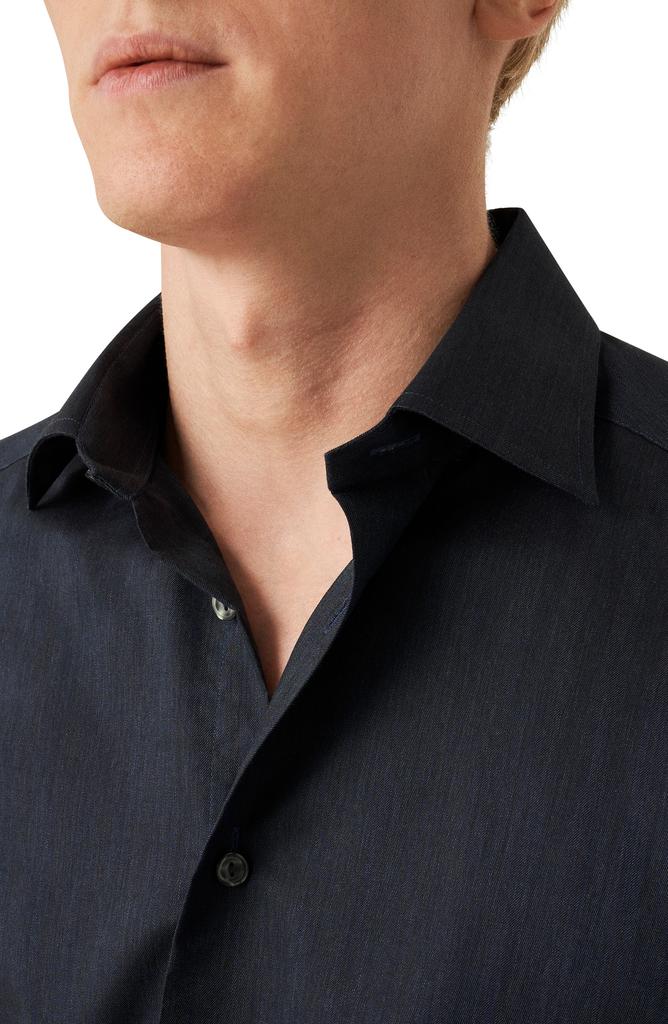 Eton Slim Fit Cotton Herringbone Flannel Dress Shirt