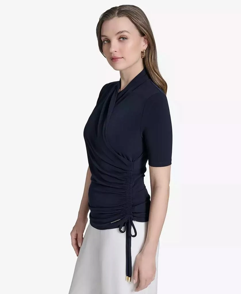 HALSTON Women's Ruched Faux-Wrap Top 3